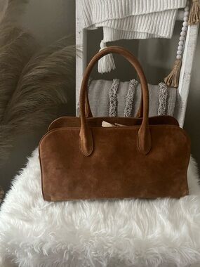 Women's Suede Satchel Handbag in Brown